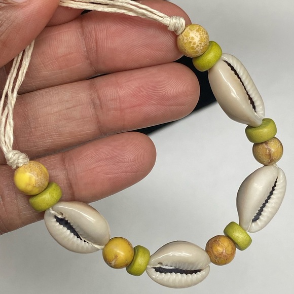 Unisex Tie on Impression Jasper Hemp Bracelet or Anklet with Wood Bead Detail - Picture 8 of 10